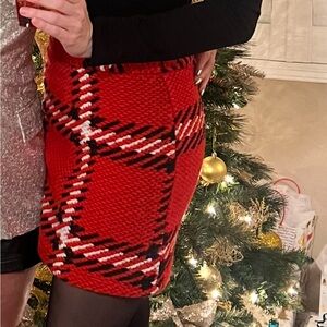 Top Shop red black plaid holiday mini wool blend skirt US 6 tartan